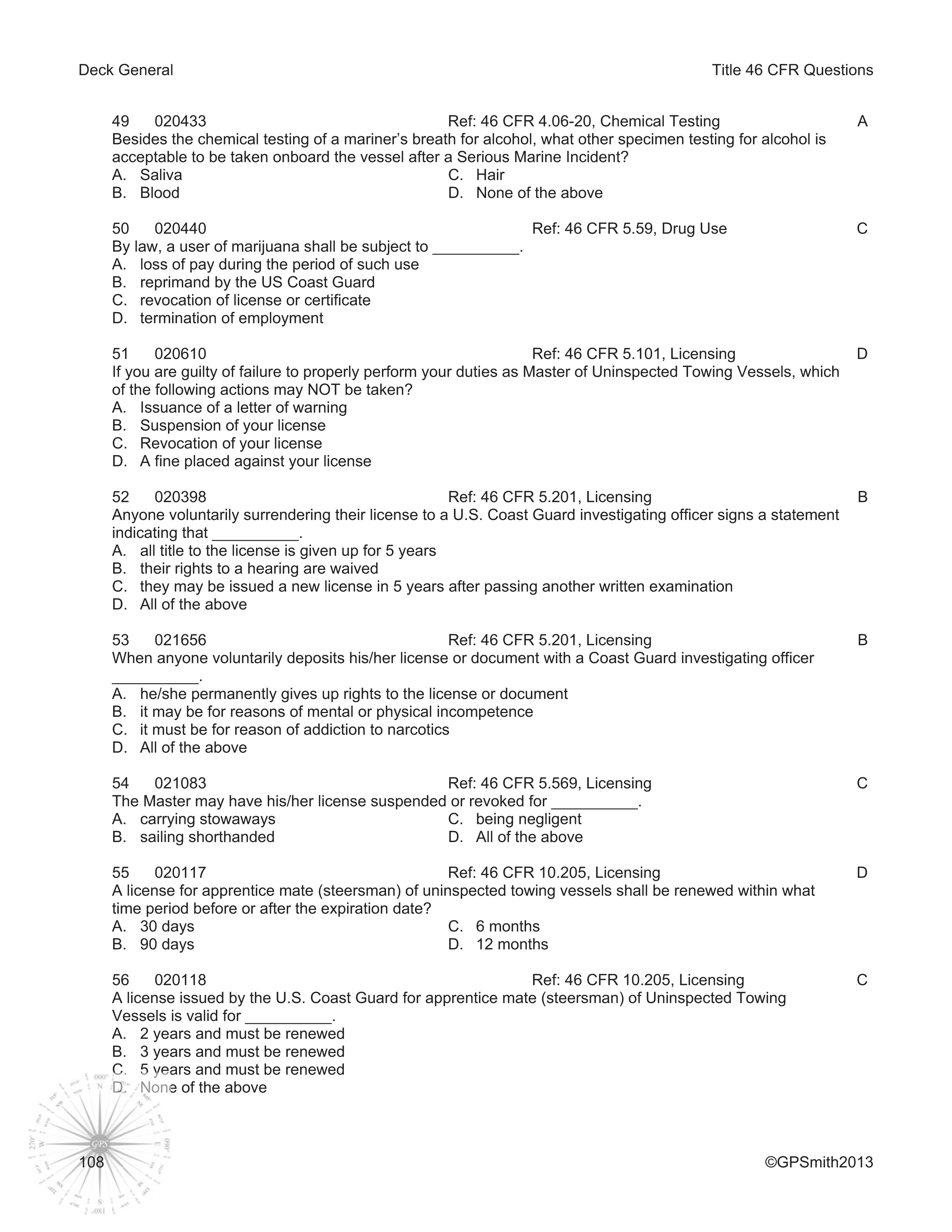 Sample Title 46 CFR Questions